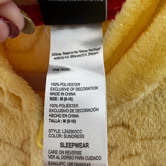 Disney Winnie the Pooh Yellow Hooded Sleepwear with Red Accents - Picture 9 of 13